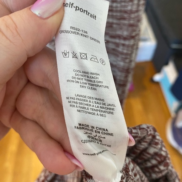 SELF PORTRAIT Crossover Knit Dress Light Blue Red Mix - Picture 6 of 8